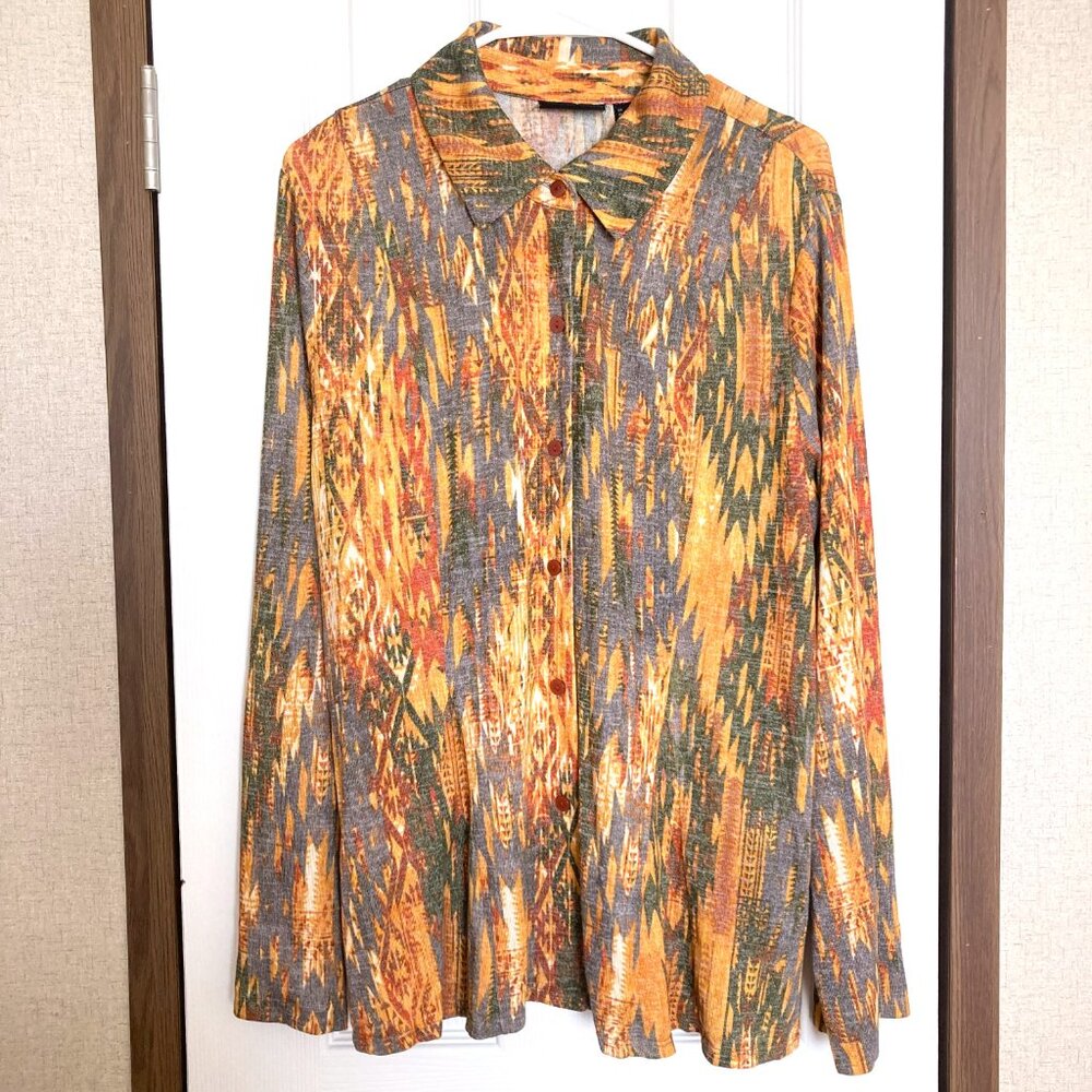 Attitudes by Renee Women's Tribal Print Knit Shirt Size L